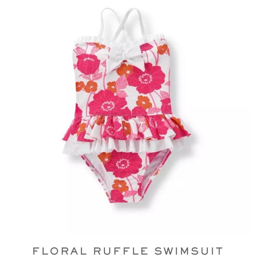 Janie and Jack Raspberry Floral Ruffle Swimsuit in 6-12 Months